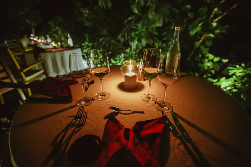 A candlelit table in Séverine's dining room